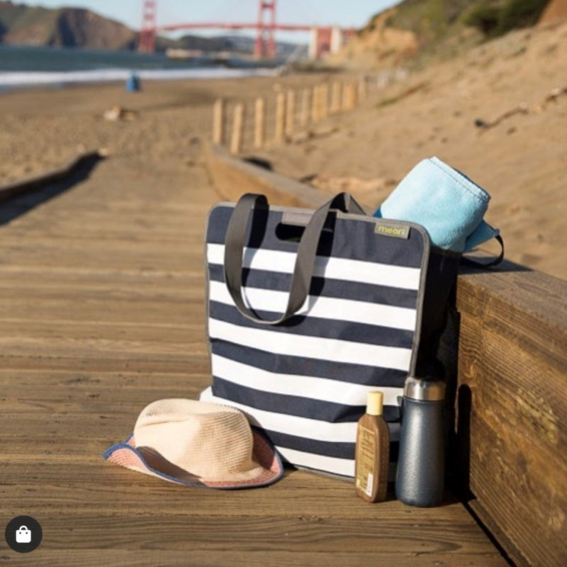 meori Foldable Shopping Bag L Marine Blue Stripes